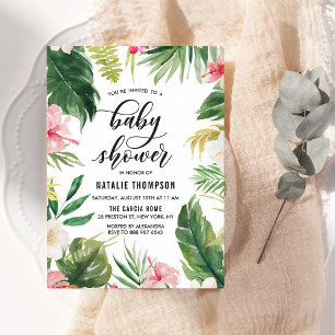 Waterverf Tropische Hibiscus Baby Shower Kaart