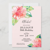 Waterverf Tropische Hibiscus Birthday Invites (Voorkant)