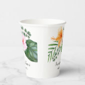 Waterverf Tropische Hibiscus en Bladgroen Papieren Bekers (Rechts)