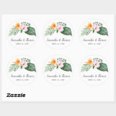 Waterverf Tropische Hibiscus en Bladgroen Ronde Sticker (Vel)