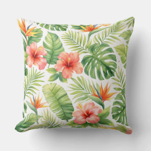 Waterverf Tropische Hibiscus en Vogel van de Parad Kussen