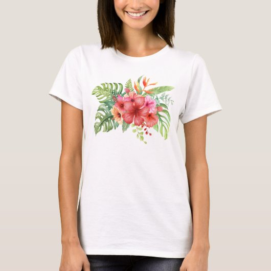 Waterverf Tropische Hibiscus Flowers T-shirt (Voorkant)