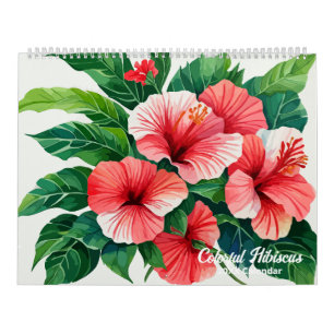 Waterverf Tropische Hibiscus Kleurrijke Kalender