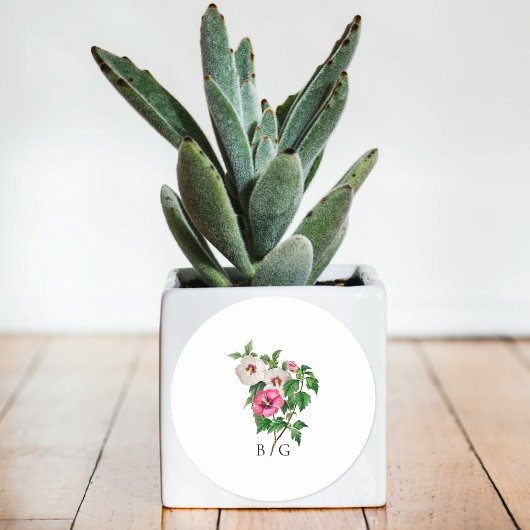 Waterverf tropische hibiscus zomer bruiloft gunst ronde sticker