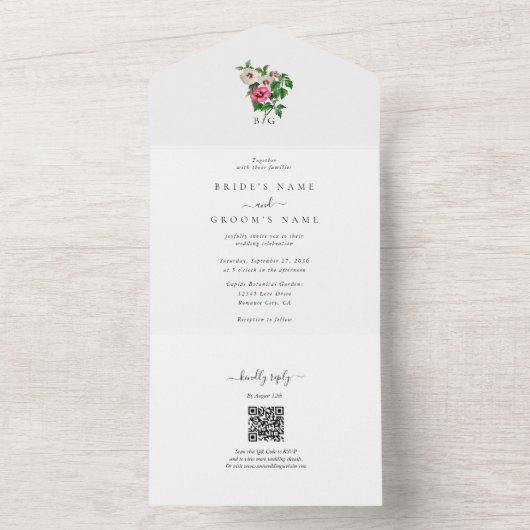 Waterverf Tropische Hibiscus Zomerbruiloft All In One Uitnodiging (Binnen)