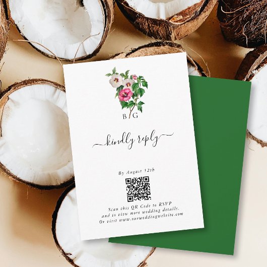 Waterverf Tropische Hibiscus Zomerbruiloft Informatiekaartje