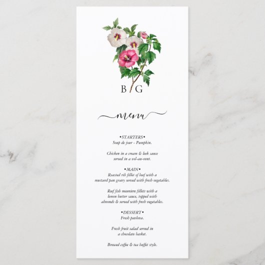 Waterverf Tropische Hibiscus Zomerbruiloft Menu (Voorkant)