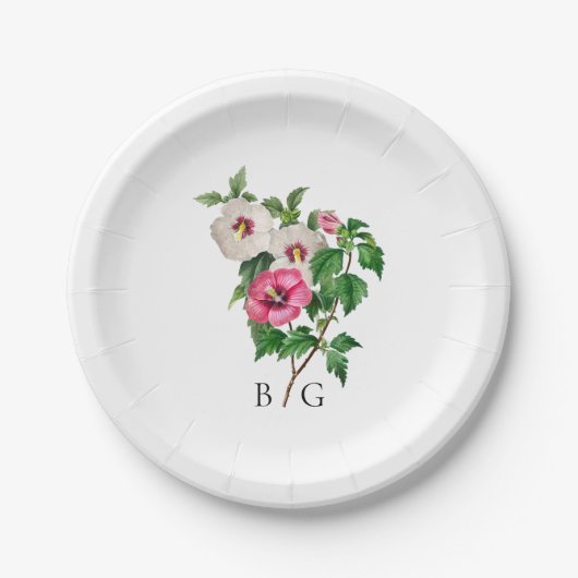 Waterverf Tropische Hibiscus Zomerbruiloft Papieren Bordje (Voorkant)