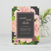 Waterverf Tropische houtskool Perzikflora Save The Date (Staand voorkant)