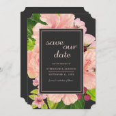 Waterverf Tropische houtskool Perzikflora Save The Date (Voorkant / Achterkant)