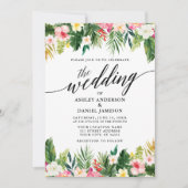 Waterverf Tropische kalligrafie Wedding Pnk Kaart (Voorkant)