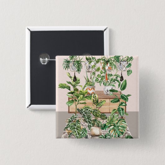 Waterverf Tropische kamerplanten Vierkante Button 5,1 Cm (Voorkant /achterkant)
