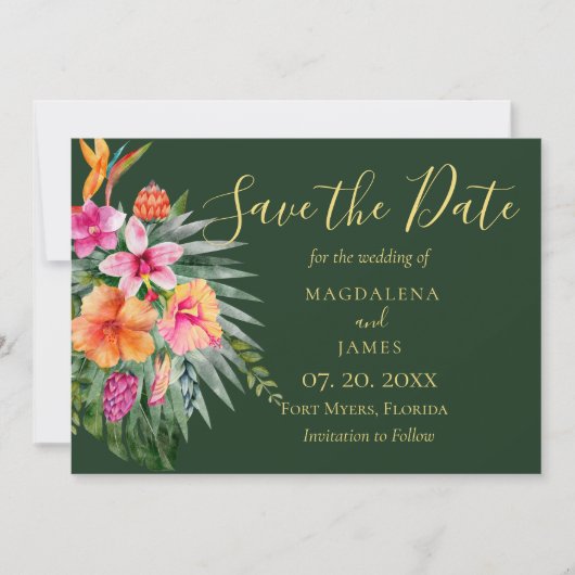 Waterverf Tropische Kleurrijke Roze Sinaasappel Bl Save The Date (Voorkant)