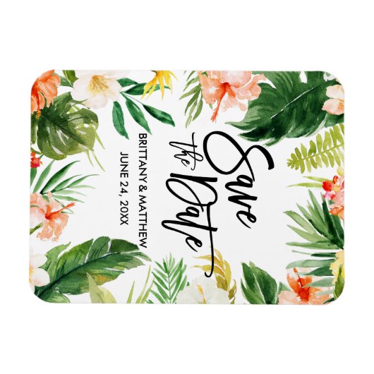 Waterverf Tropische koraalbloemen bewaren de datum Magneet (Horizontaal)