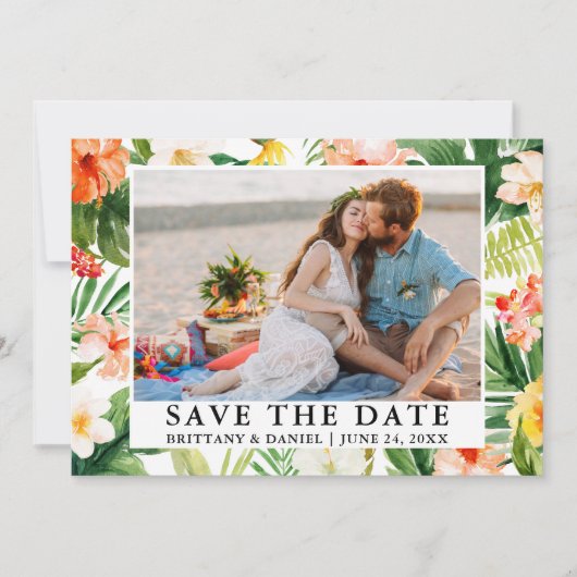Waterverf Tropische koraalbloemen bewaren de datum Save The Date (Voorkant)