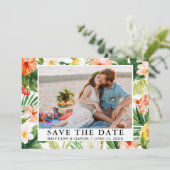 Waterverf Tropische koraalbloemen bewaren de datum Save The Date (Staand voorkant)