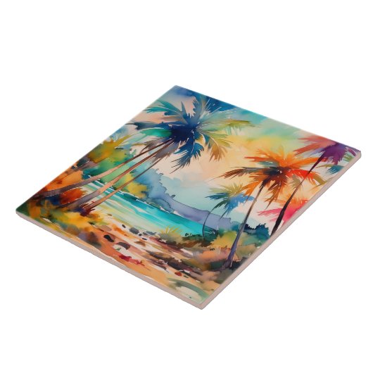 Waterverf tropische kunst tegeltje (Zijkant)