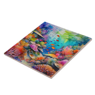 Waterverf tropische kunst tegeltje