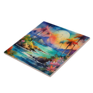 Waterverf tropische kunst tegeltje