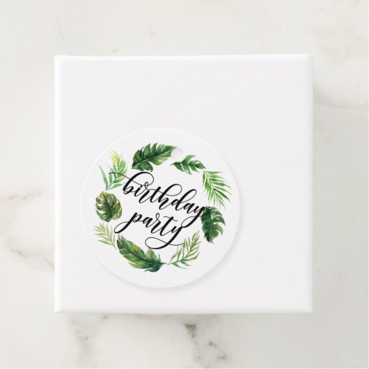 Waterverf Tropische Leaves Wreath Birthday Luau Bedankjes Labels (In situ)