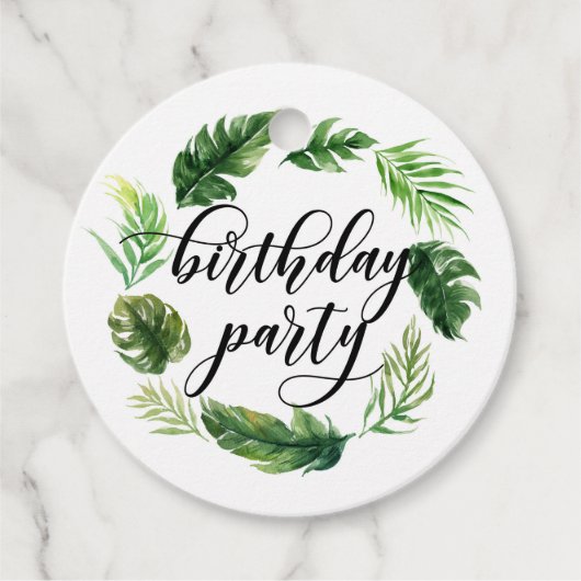Waterverf Tropische Leaves Wreath Birthday Luau Bedankjes Labels (Voorkant)