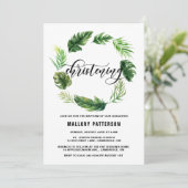 Waterverf Tropische Leaves Wreath Christening Kaart (Staand voorkant)