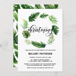 Waterverf Tropische Leaves Wreath Christening Kaart
