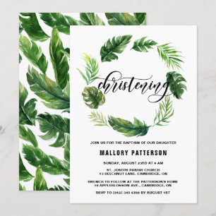Waterverf Tropische Leaves Wreath Christening Kaart