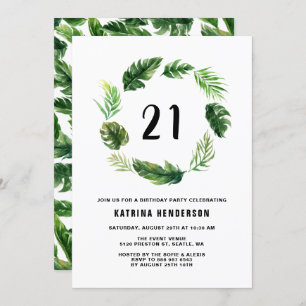 Waterverf Tropische Leaves WreatSummer Birthday Kaart