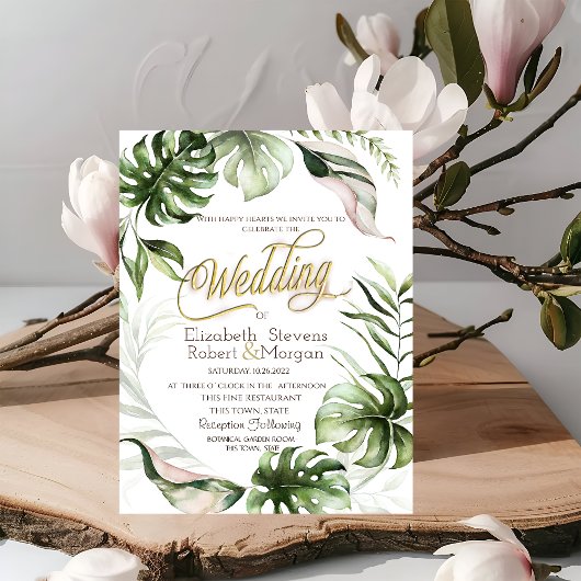 Waterverf Tropische leiders Greenery Wedding Kaart