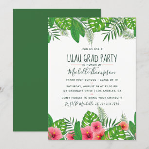 Waterverf tropische Luau Graduation Party Kaart