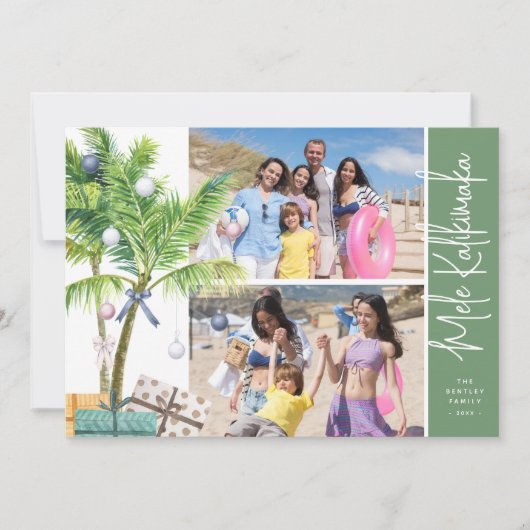 Waterverf Tropische Mele Kalikimaka 2 Foto Feestdagenkaart (Voorkant)