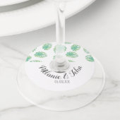 Waterverf Tropische Monstera Bladeren  - Naam Kopp Wijnglaslabel (Dichtbij)