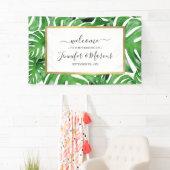 Waterverf Tropische Monstera laat patroongebeurten Spandoek (Insitu)