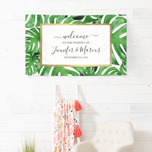 Waterverf Tropische Monstera laat patroongebeurten Spandoek (Insitu)