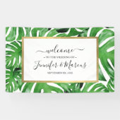 Waterverf Tropische Monstera laat patroongebeurten Spandoek (Horizontaal)