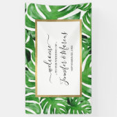 Waterverf Tropische Monstera laat patroongebeurten Spandoek (Verticaal)