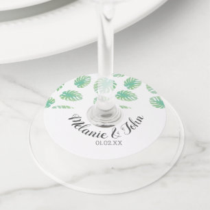 Waterverf Tropische Monstera Leaves - Enkele naam Wijnglaslabel