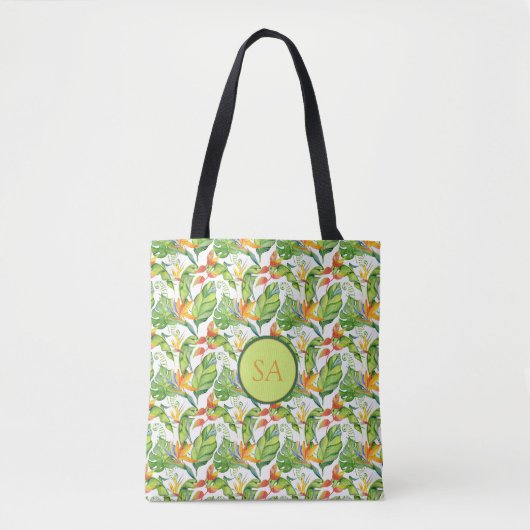 Waterverf Tropische Monstera Leaves Monogrammen Tote Bag (Voorkant)
