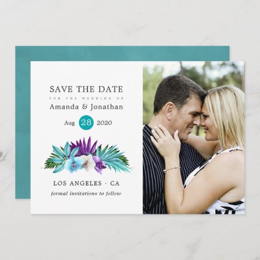 Waterverf Tropische orchideeën Beach Weddenschap Save The Date (Voorkant / Achterkant)