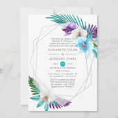 Waterverf Tropische orchideeën Geometrische bruilo Kaart (Voorkant)