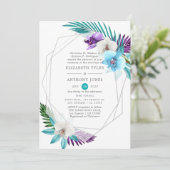 Waterverf Tropische orchideeën Geometrische bruilo Kaart (Staand voorkant)