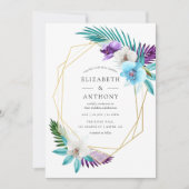 Waterverf Tropische orchideeën Geometrische bruilo Kaart (Voorkant)