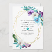 Waterverf Tropische orchideeën Geometrische bruilo Kaart (Voorkant)