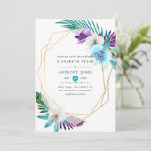 Waterverf Tropische orchideeën Geometrische bruilo Kaart (Staand voorkant)