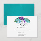 Waterverf Tropische orchideeën Geometrische bruilo RSVP Kaartje (Voorkant / Achterkant)