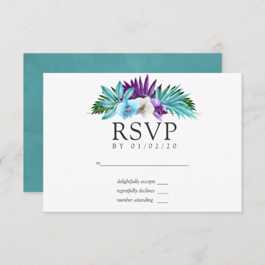 Waterverf Tropische orchideeën Geometrische bruilo RSVP Kaartje (Voorkant / Achterkant)