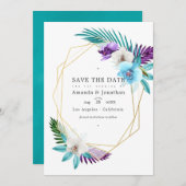 Waterverf Tropische Orchideeën Geometrische Bruilo Save The Date (Voorkant / Achterkant)