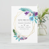 Waterverf Tropische Orchideeën Geometrische Trouwd Save The Date (Staand voorkant)