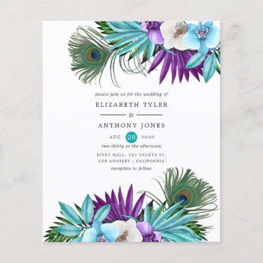 Waterverf Tropische orchideeën Peacock Wedding Flyer (Voorkant)